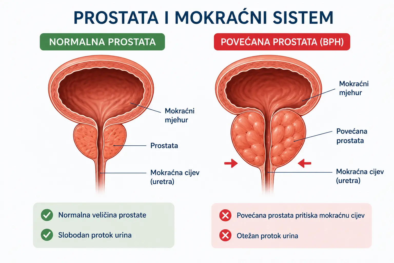 Ilustracija povećane prostate i simptoma otežanog mokrenja kod muškaraca